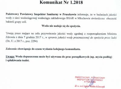 Woda z wodociągu zakładowego IHiAR w Młochowie tylko do prac porządkowych