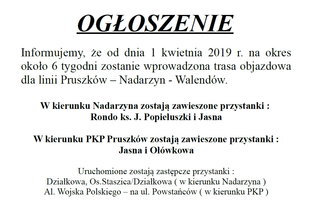 Zmiana trasy linii Nadarzyn-Pruszków
